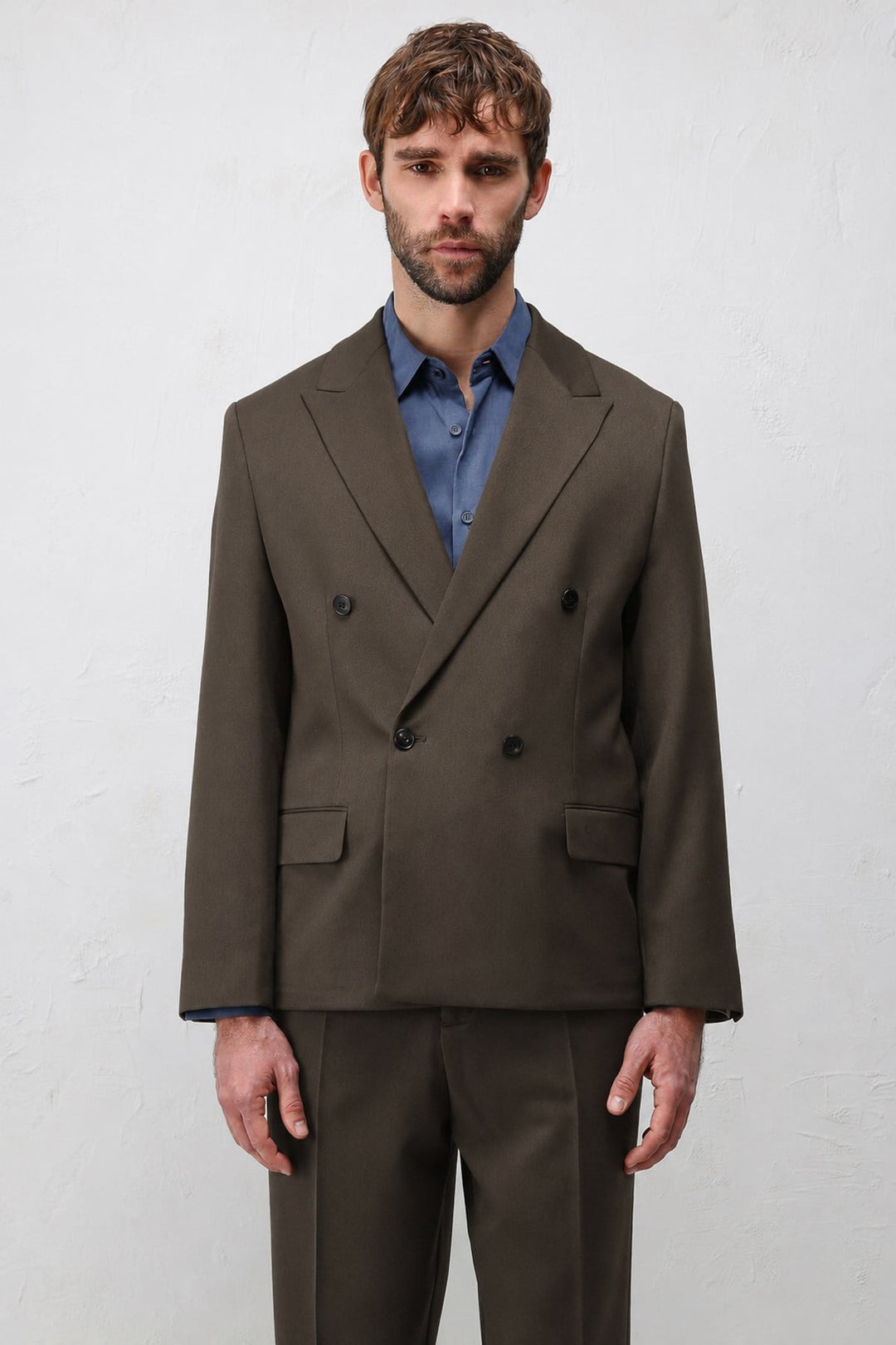 ANT Antioch Kahve 1 Relax Fit Kruvaze Erkek Blazer Ceket - Grantham