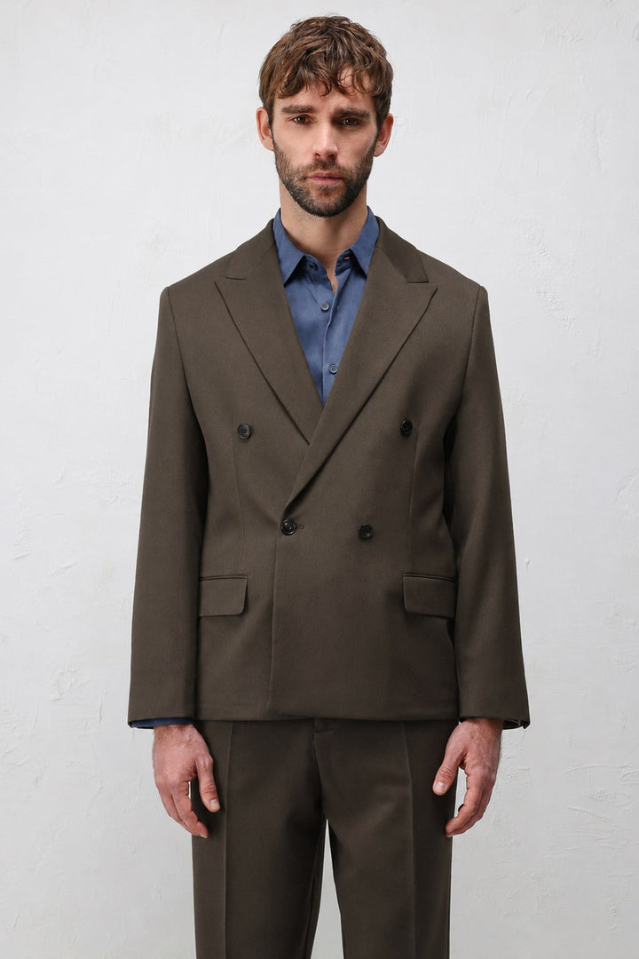ANT Antioch Kahve 1 Relax Fit Kruvaze Erkek Blazer Ceket - Grantham