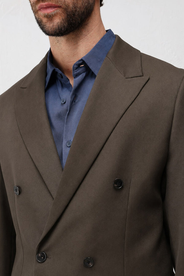 ANT Antioch Kahve 1 Relax Fit Kruvaze Erkek Blazer Ceket - Grantham