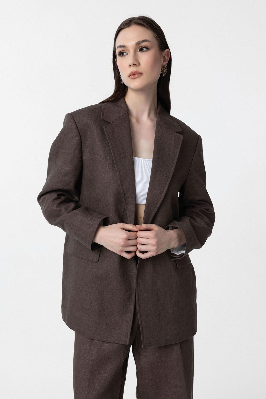 ANT Antioch Coffee 100% Linen Women's Blazer Jacket - Downers Grove