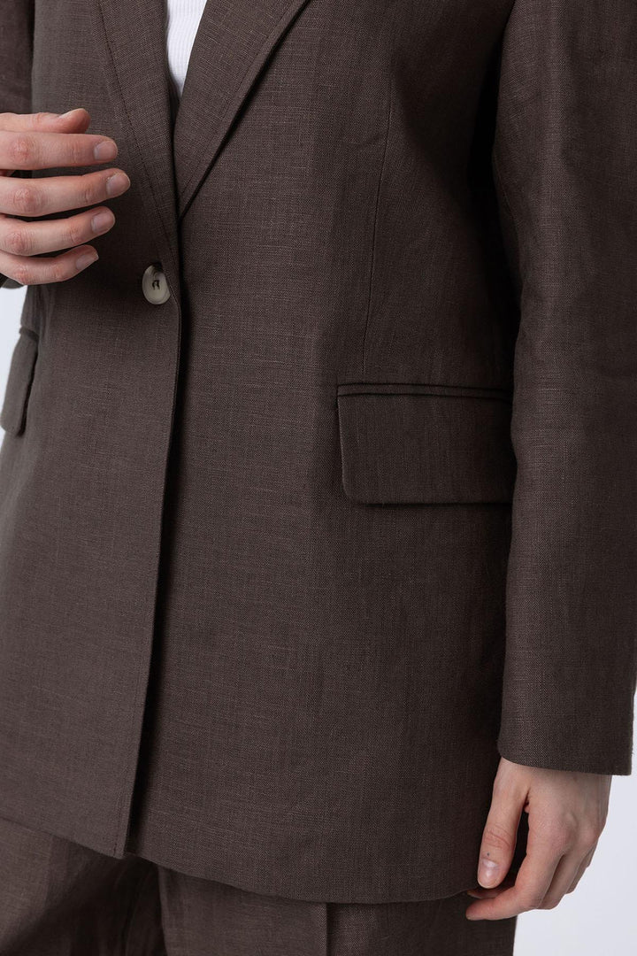 ANT Antioch Coffee 100% Linen Women's Blazer Jacket - Downers Grove