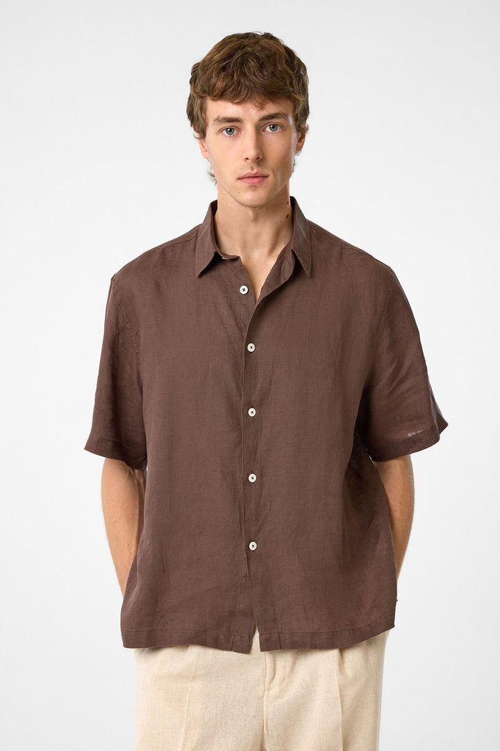 ANT Antioch Coffee 100% Linen Relaxed Fit Men's Shirt - Anzio