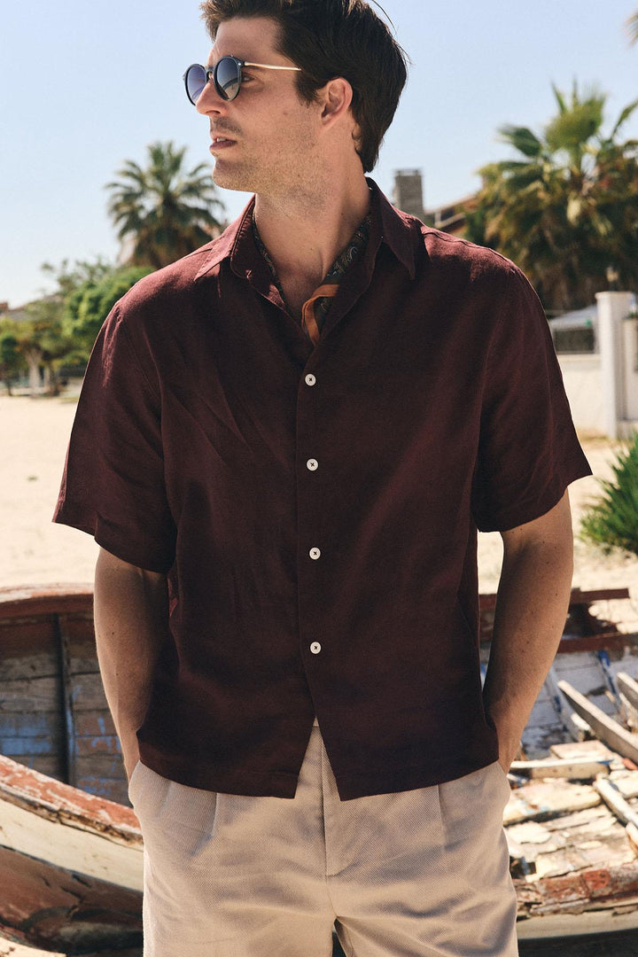 ANT Antioch Coffee 100% Linen Relaxed Fit Men's Shirt - La Porte