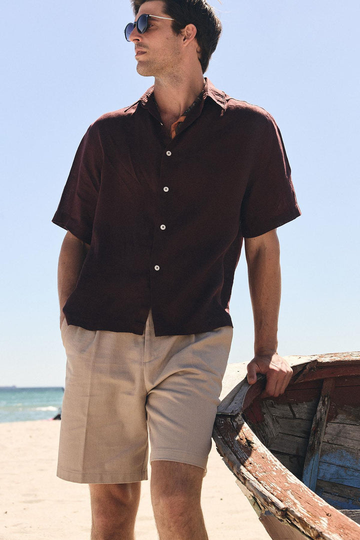 ANT Antioch Coffee 100% Linen Relaxed Fit Men's Shirt - Anzio