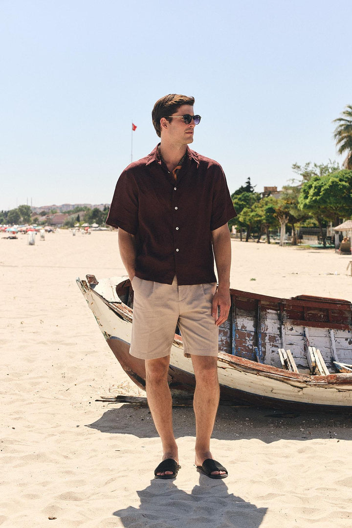 ANT Antioch Coffee 100% Linen Relaxed Fit Men's Shirt - La Porte