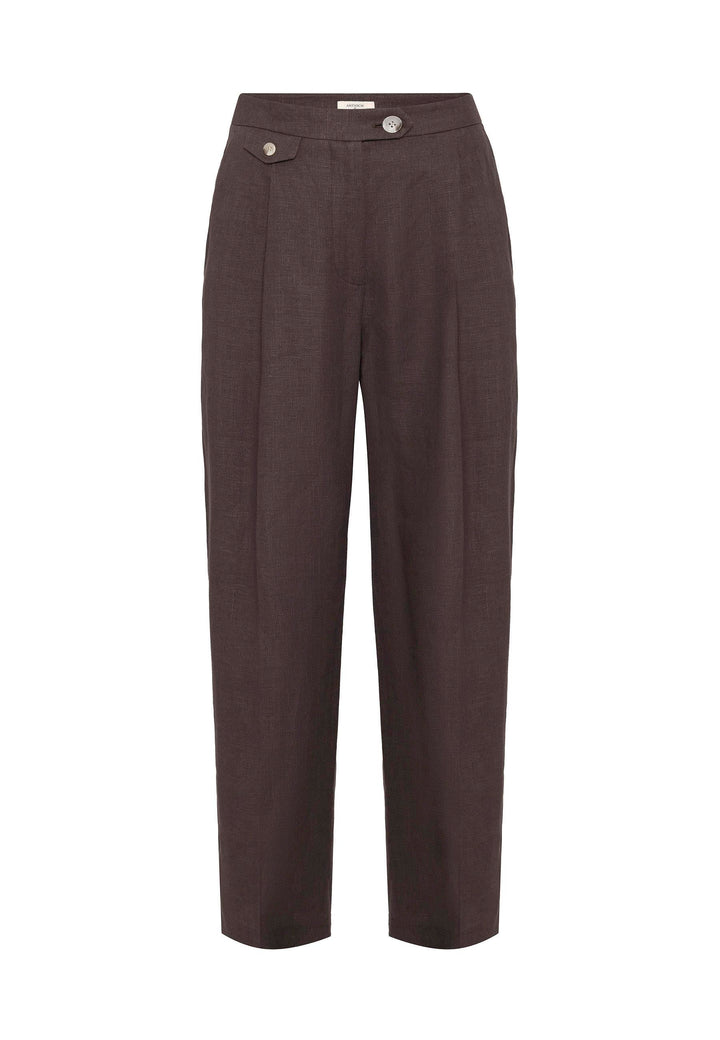ANT Antioch Coffee 100% Linen High Waist Belted Women's Pants - Franklin