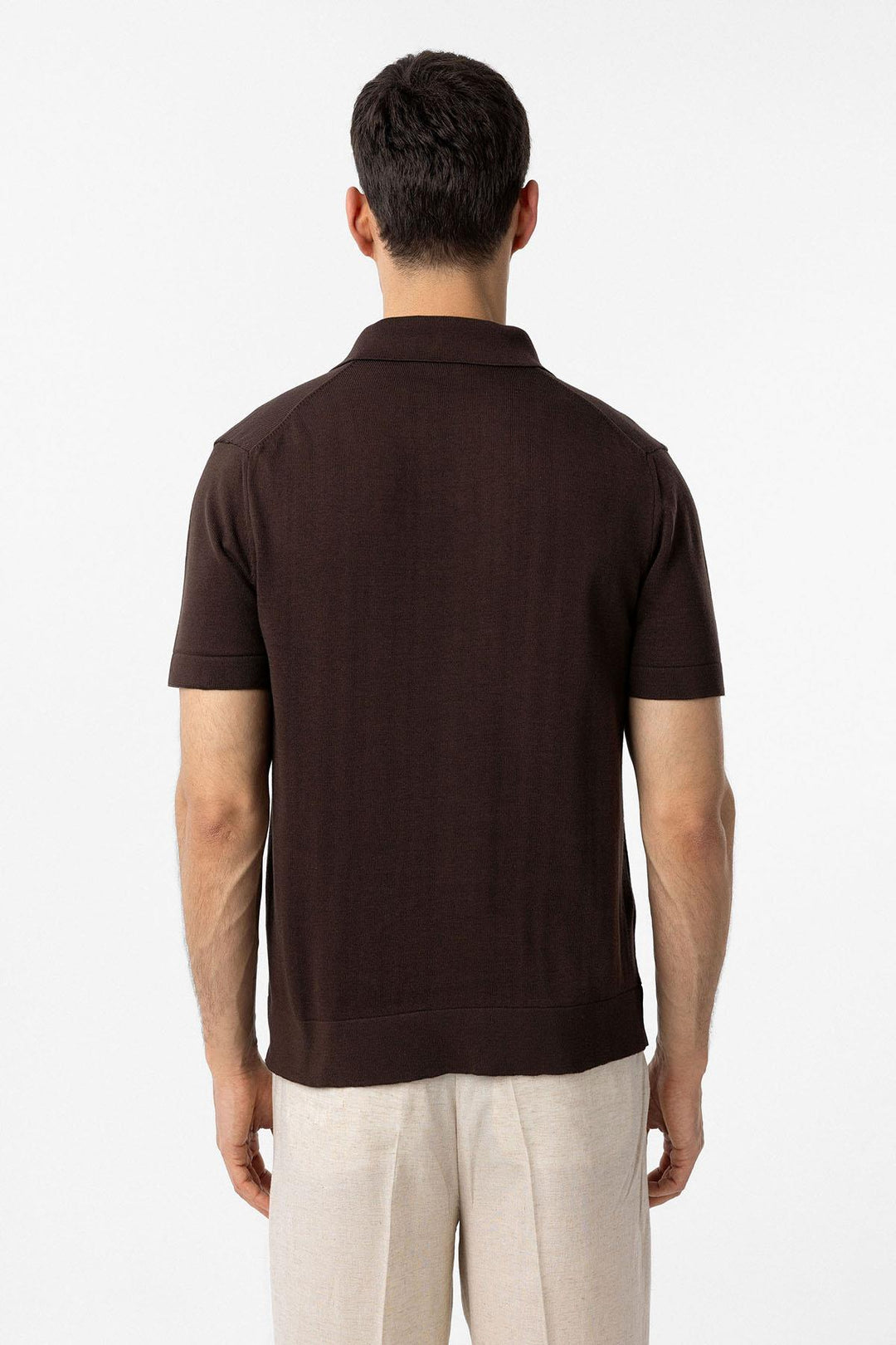 ANT Antioch Kahve 100% Pamuk Apaş Yaka Triko T-Shirt - Eugene
