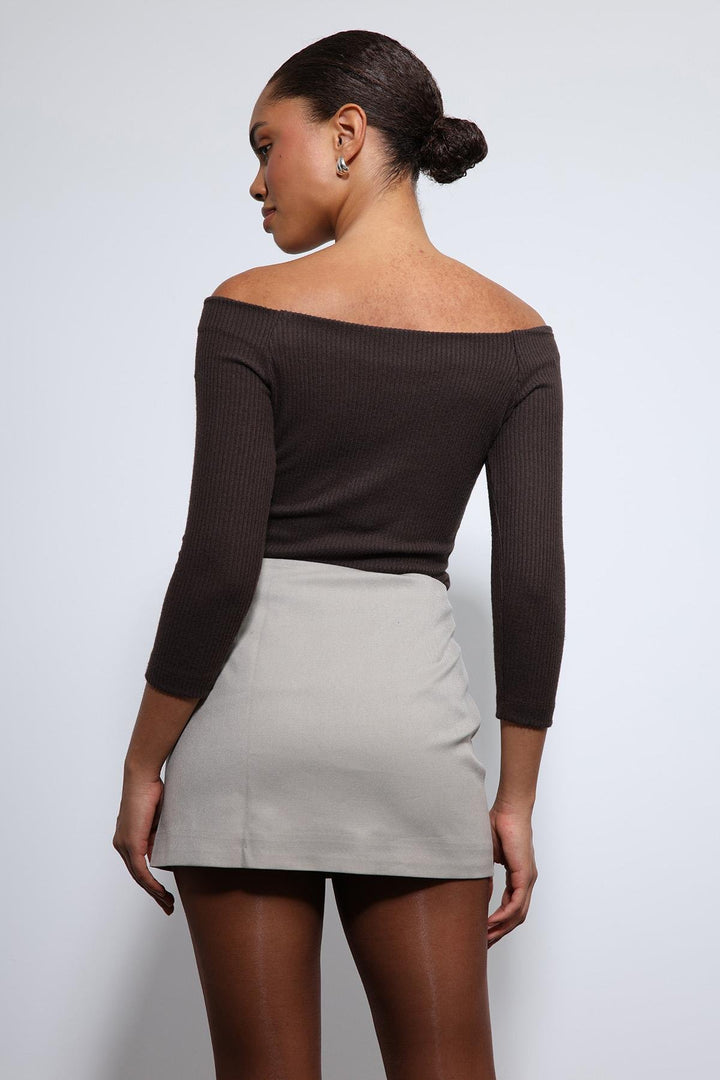 ANT Antioch Coffee Open Shoulder Detailed Top - Garland