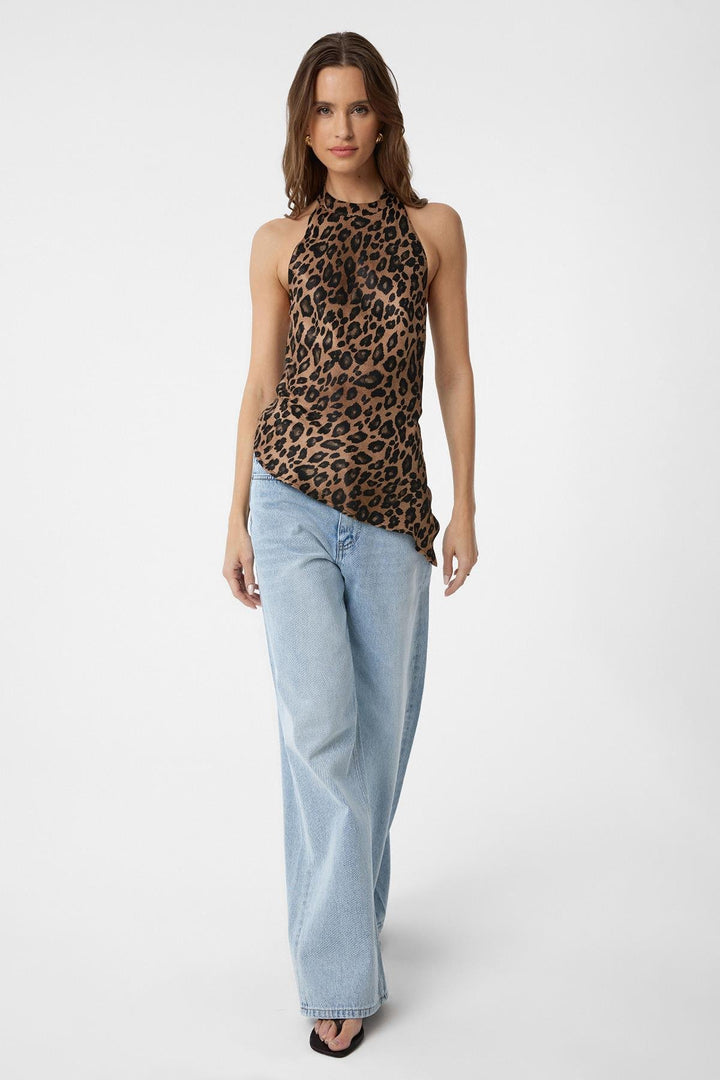 ANT Antioch Coffee Asymmetric Leopard Print Backless Women's Top - Compton