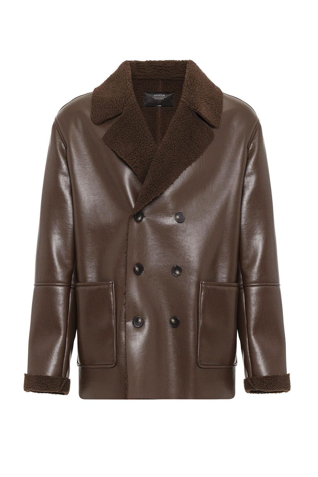 ANT Antioch Coffee Lined Detailed Faux Leather Wrap Men's Coat - Tlalixcoyan