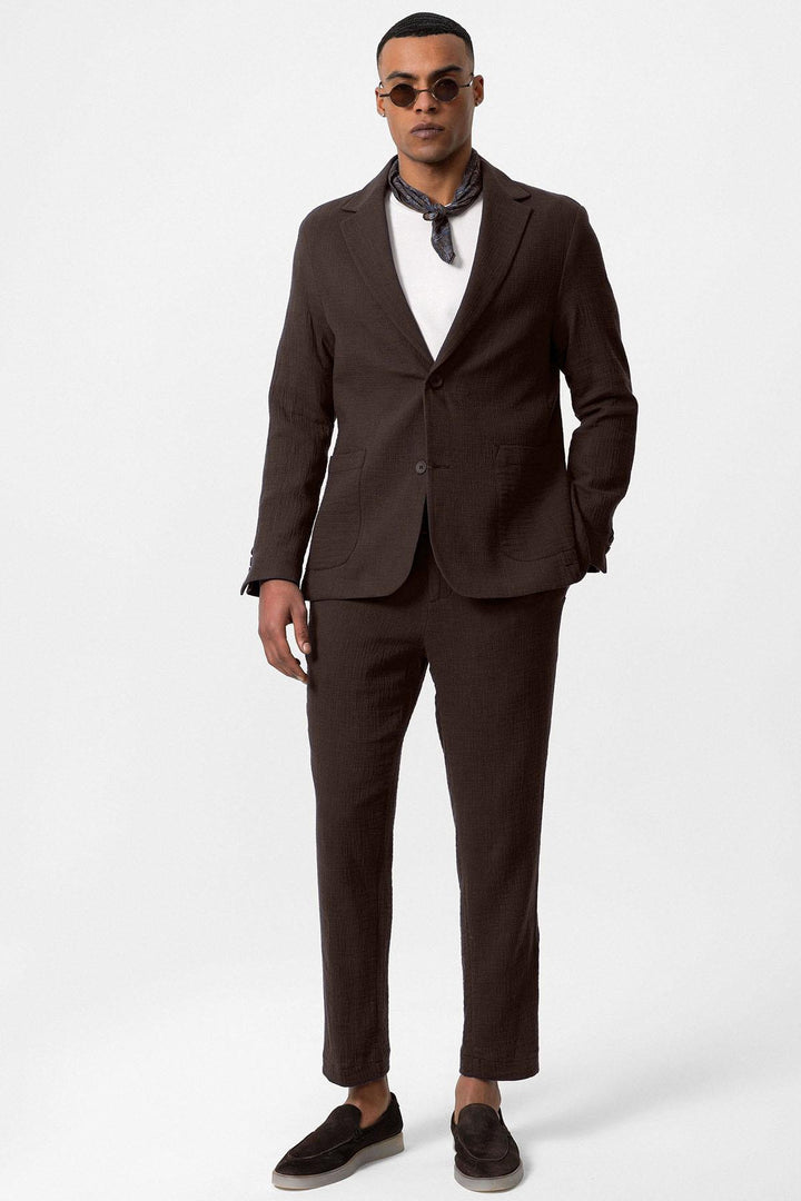 ANT Antioch Kahve Astarsız Torba Cepli Erkek Blazer Ceket - Marsala