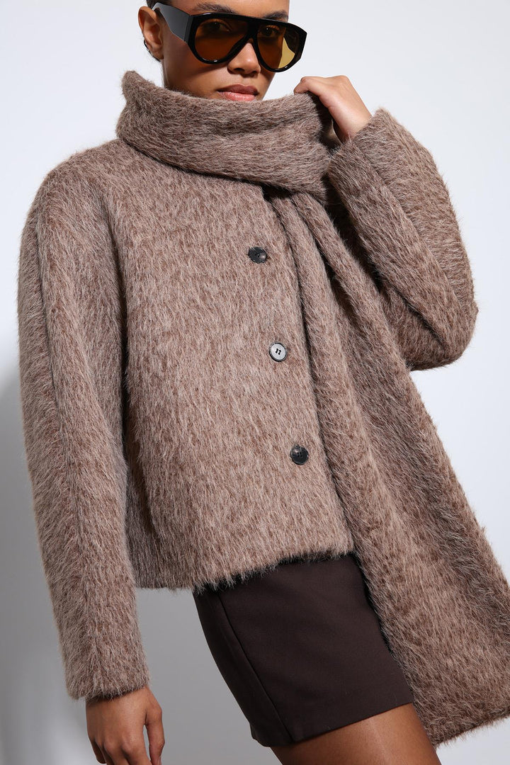 ANT Antioch Kahve Atkı Yaka Suni Kürklü Kaban - Stains