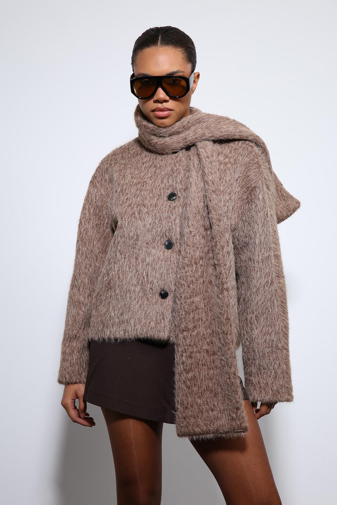 ANT Antioch Kahve Atkı Yaka Suni Kürklü Kaban - Stains