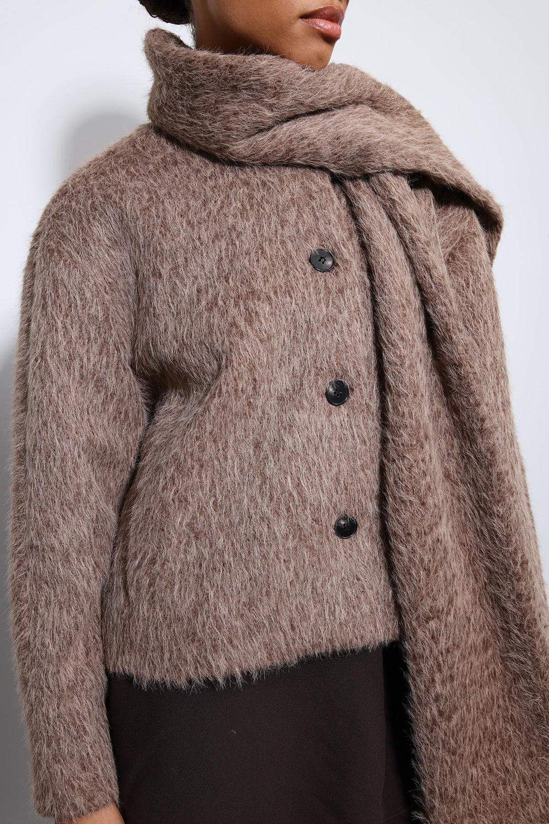 ANT Antioch Kahve Atkı Yaka Suni Kürklü Kaban - Stains