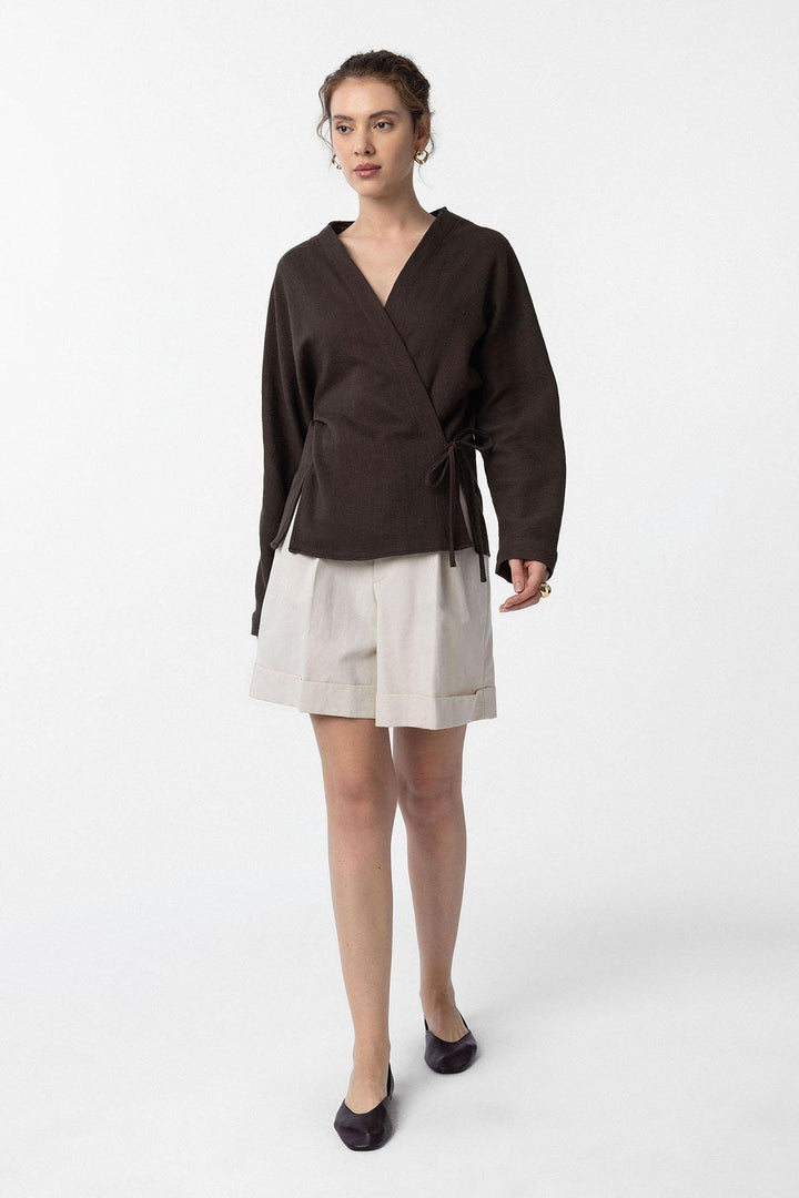 ANT Antioch Coffee Tied Kimono Women's Shirt - Marano di Napoli