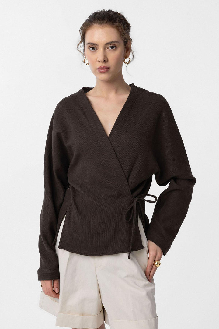 ANT Antioch Coffee Tied Kimono Women's Shirt - Marano di Napoli