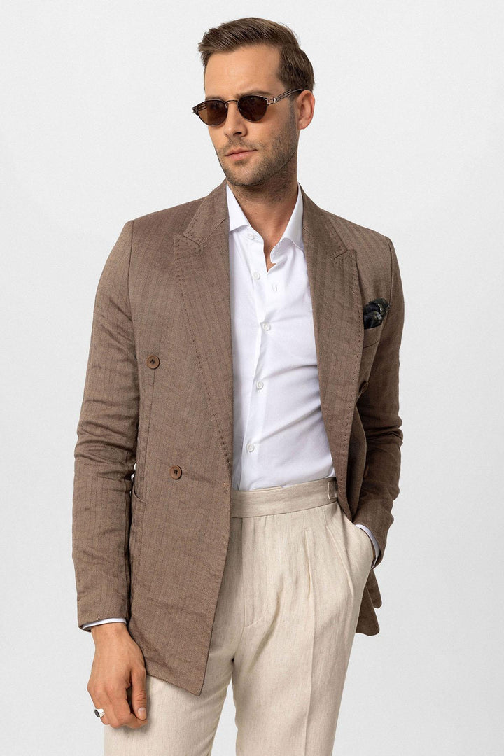 ANT Antioch Coffee Herringbone Patterned Men's Blazer Jacket - Montpellier
