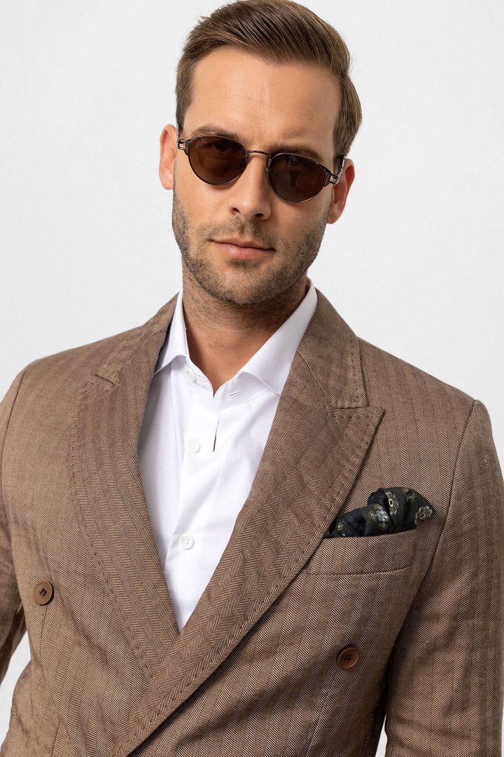 ANT Antioch Kahve Balıksırtı Desenli Erkek Blazer Ceket - Kharkiv