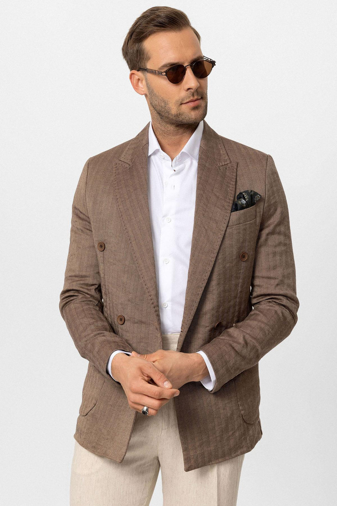 ANT Antioch Kahve Balıksırtı Desenli Erkek Blazer Ceket - Kharkiv