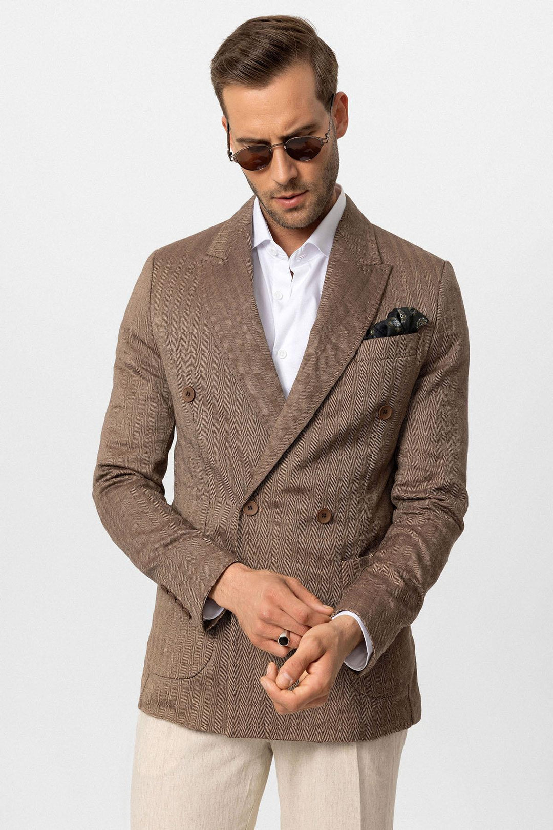 ANT Antioch Kahve Balıksırtı Desenli Erkek Blazer Ceket - Kharkiv