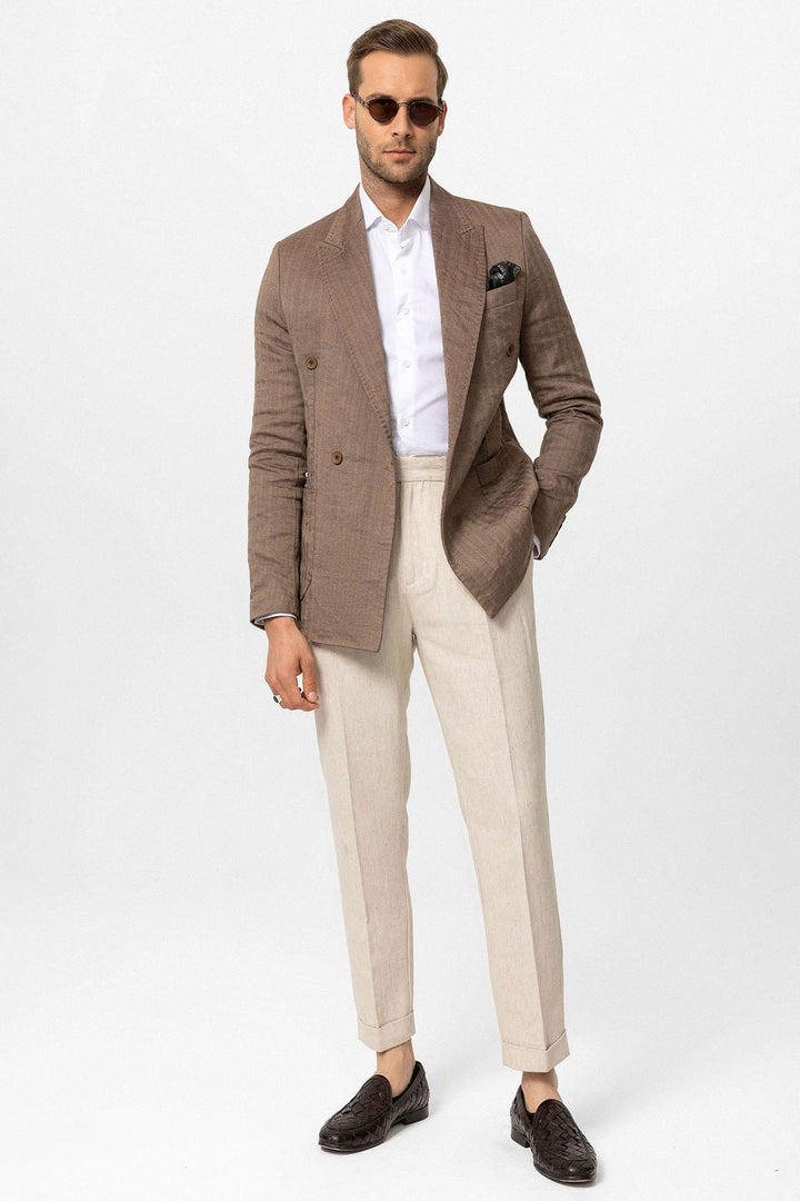 ANT Antioch Kahve Balıksırtı Desenli Erkek Blazer Ceket - Kharkiv