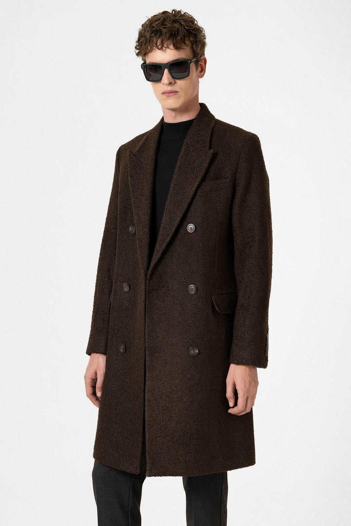 ANT Antioch Kahve Balıksırtı Desenli Erkek Kaban - Reading