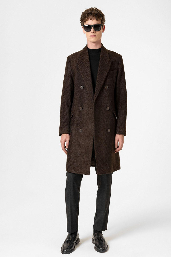 ANT Antioch Kahve Balıksırtı Desenli Erkek Kaban - Reading