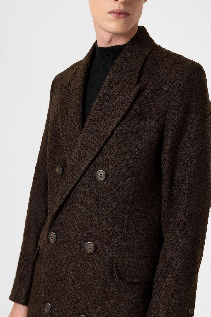 ANT Antioch Kahve Balıksırtı Desenli Erkek Kaban - Reading