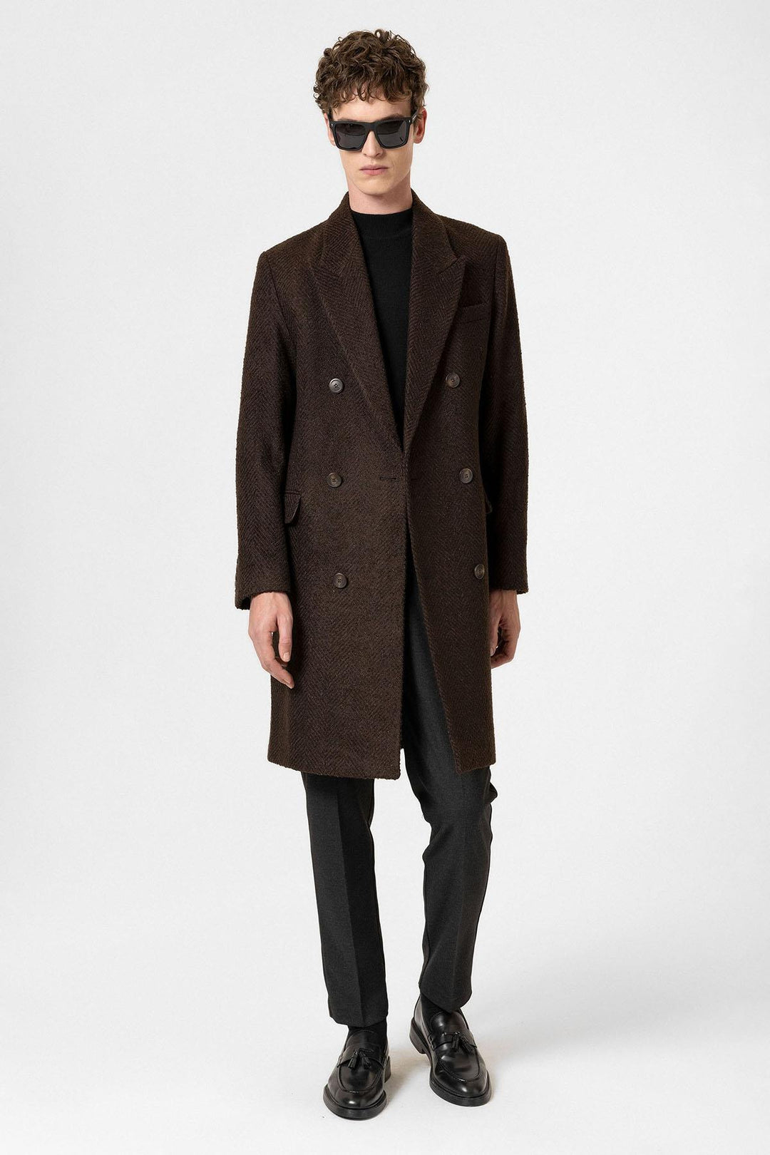 ANT Antioch Coffee Herringbone Patterned Men's Coat - Coral Springs