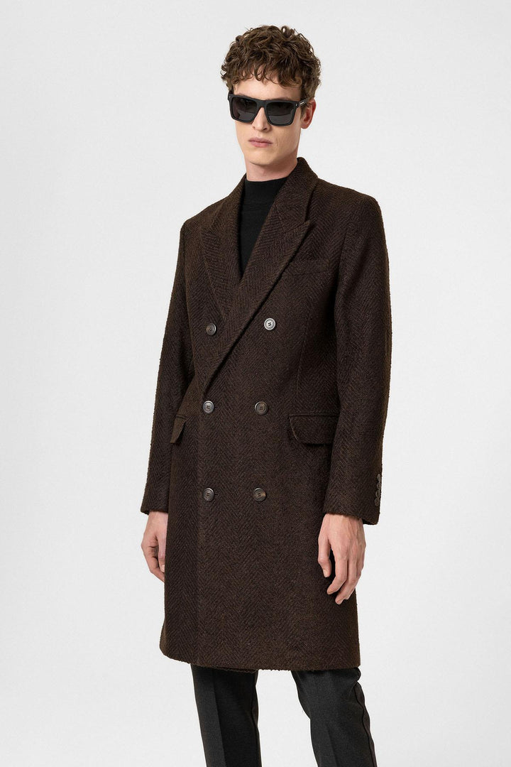 ANT Antioch Coffee Herringbone Patterned Men's Coat - Coral Springs