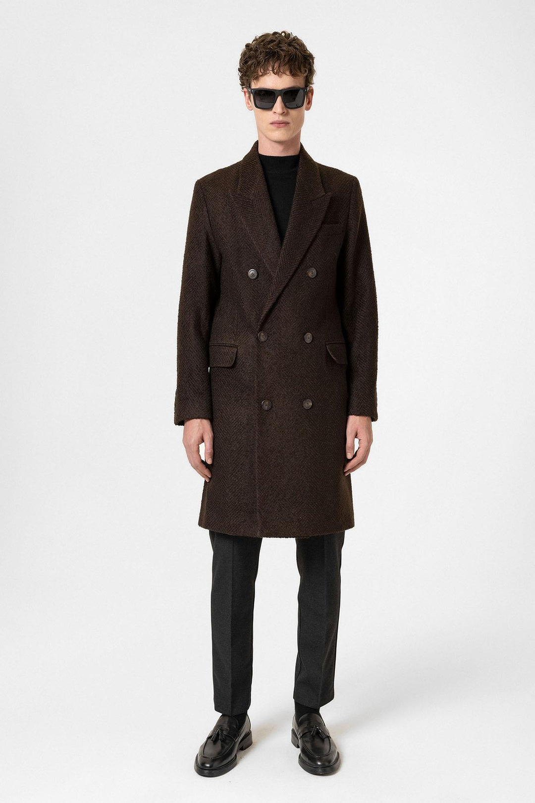 ANT Antioch Coffee Herringbone Patterned Men's Coat - Coral Springs