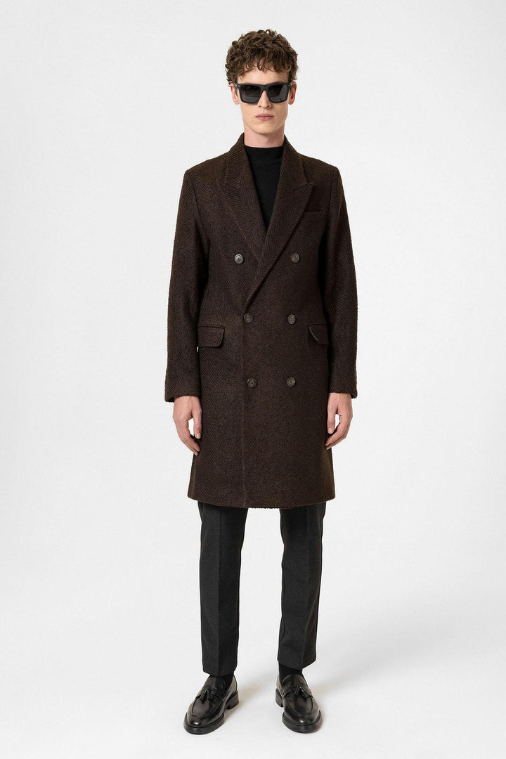 ANT Antioch Coffee Herringbone Patterned Men's Coat - Coral Springs