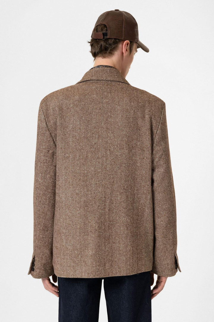 ANT Antioch Coffee Herringbone Patterned Oversized Men's Blazer Jacket - Hoofddorp
