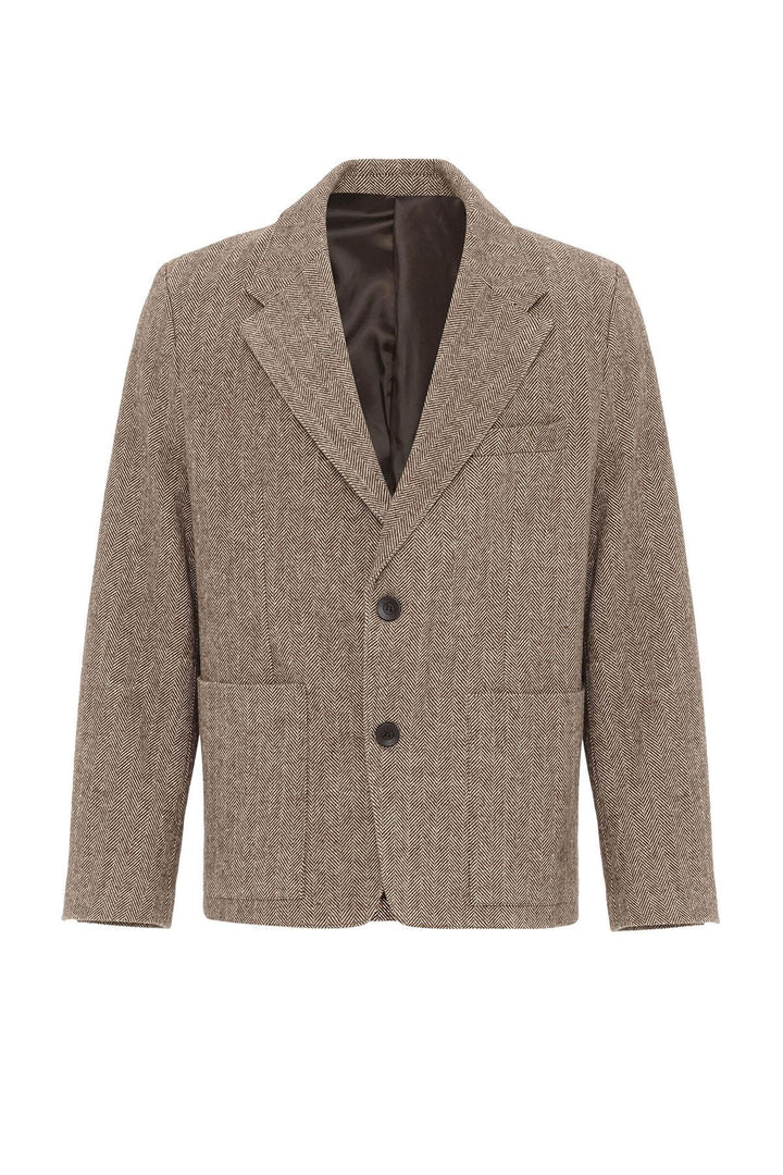 ANT Antioch Coffee Herringbone Patterned Oversized Men's Blazer Jacket - Hoofddorp