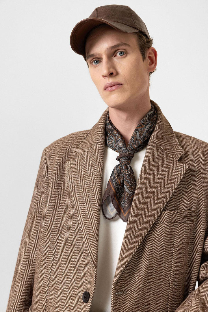 ANT Antioch Coffee Herringbone Patterned Oversized Men's Blazer Jacket - Hoofddorp