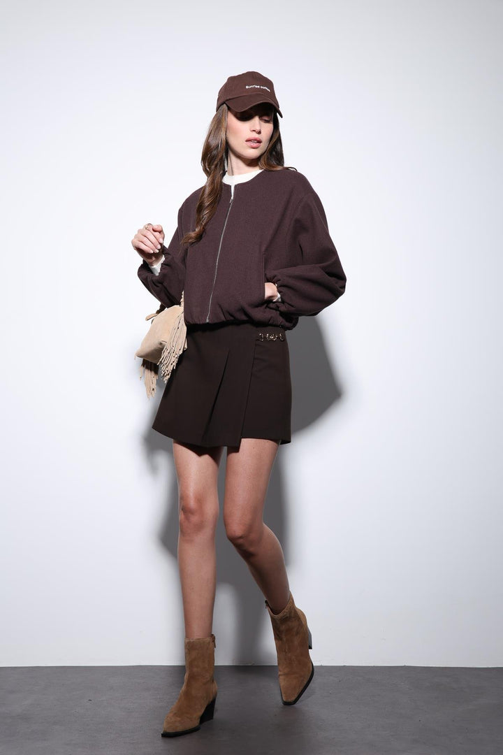 ANT Antioch Coffee Brown Elastic Waist Crop Women's Jacket - Brea