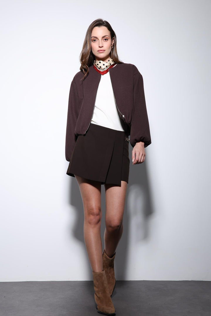 ANT Antioch Coffee Brown Elastic Waist Crop Women's Jacket - Brea