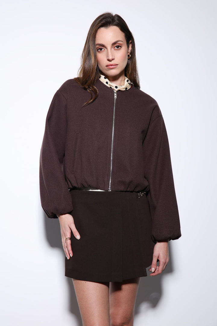 ANT Antioch Coffee Brown Elastic Waist Crop Women's Jacket - Brea