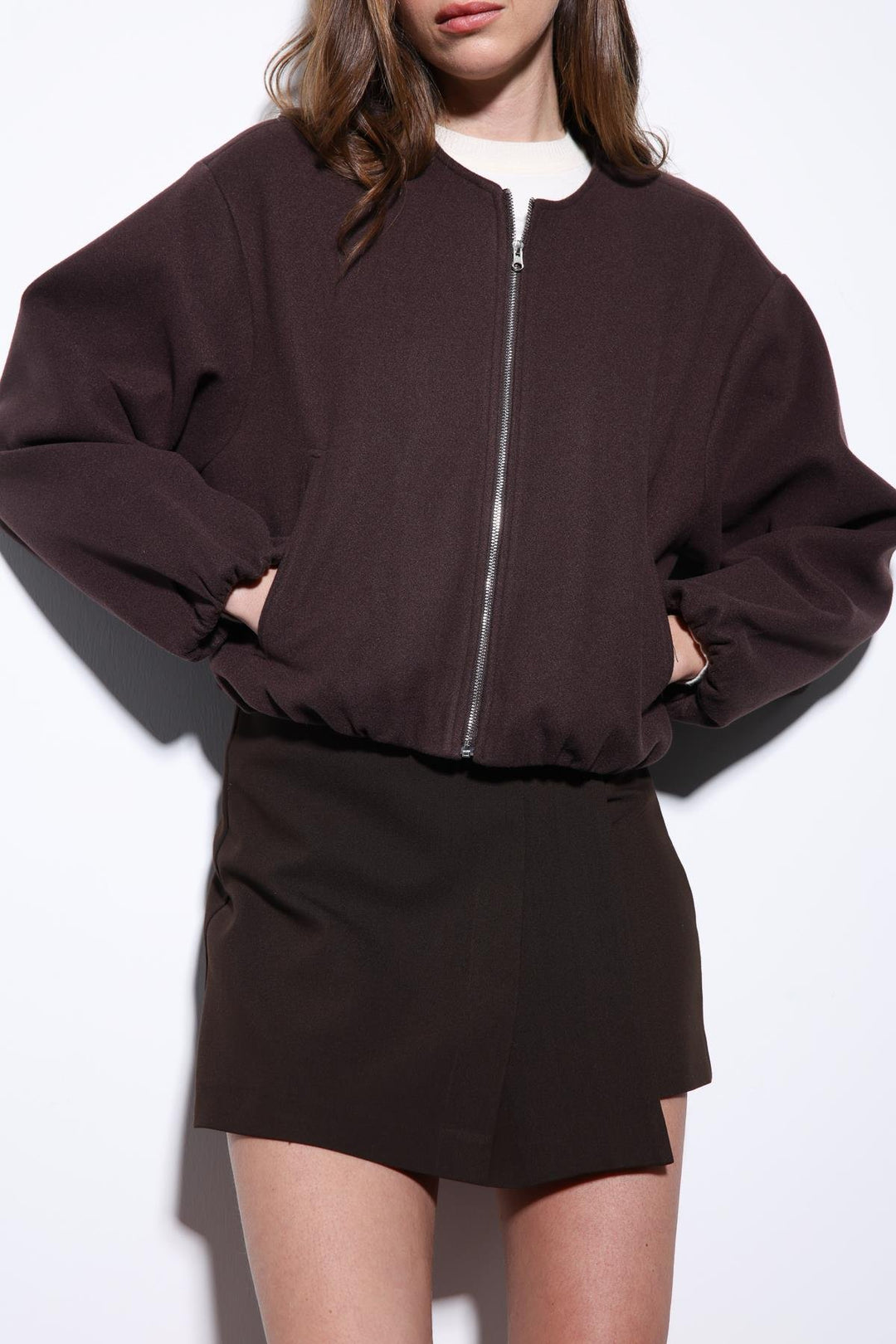 ANT Antioch Coffee Brown Elastic Waist Crop Women's Jacket - Brea