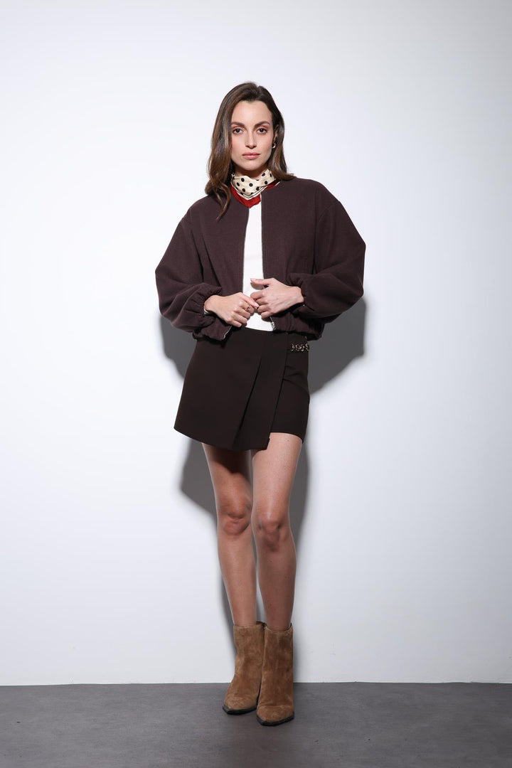 ANT Antioch Coffee Brown Elastic Waist Crop Women's Jacket - Brea