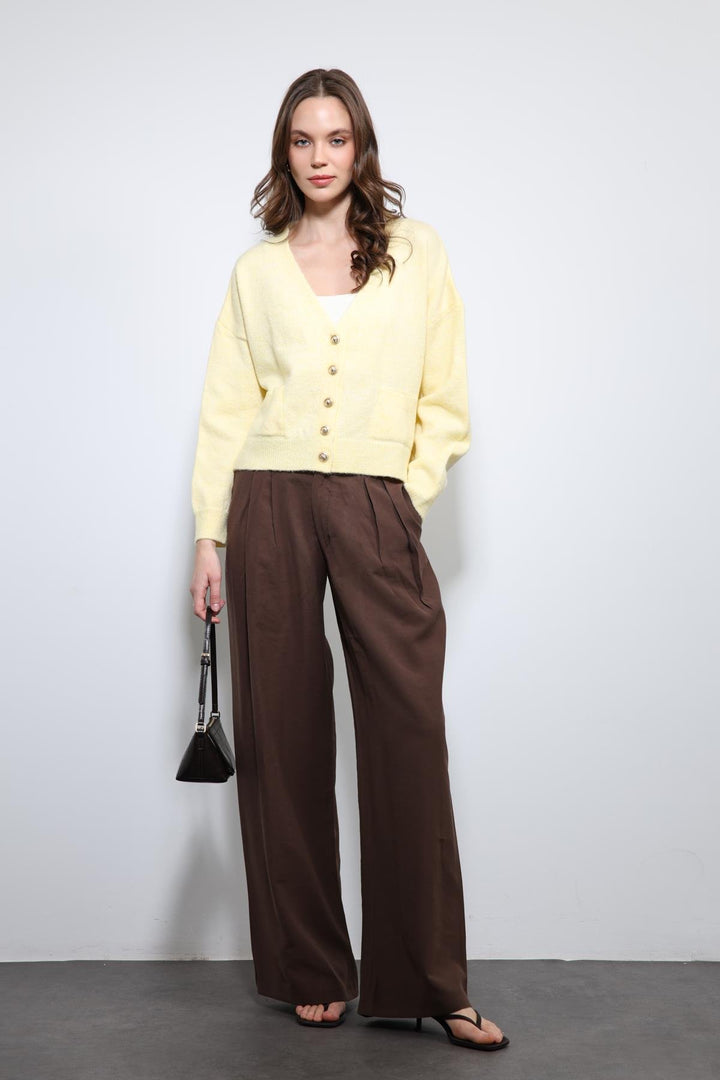 ANT Antioch Kahve Bel Lastikli Pileli Kadın Pantolon - Marl