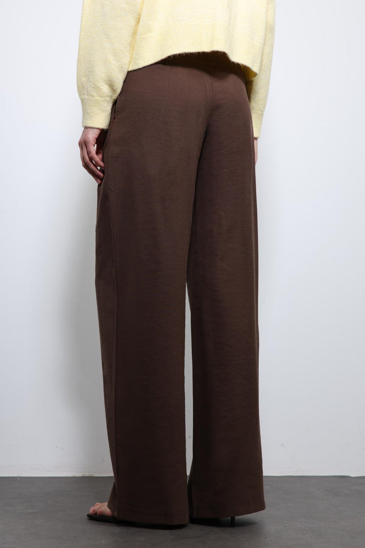 ANT Antioch Kahve Bel Lastikli Pileli Kadın Pantolon - Marl