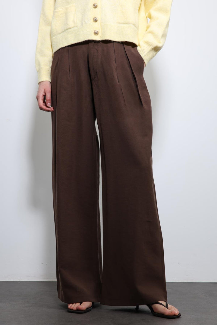 ANT Antioch Kahve Bel Lastikli Pileli Kadın Pantolon - Marl