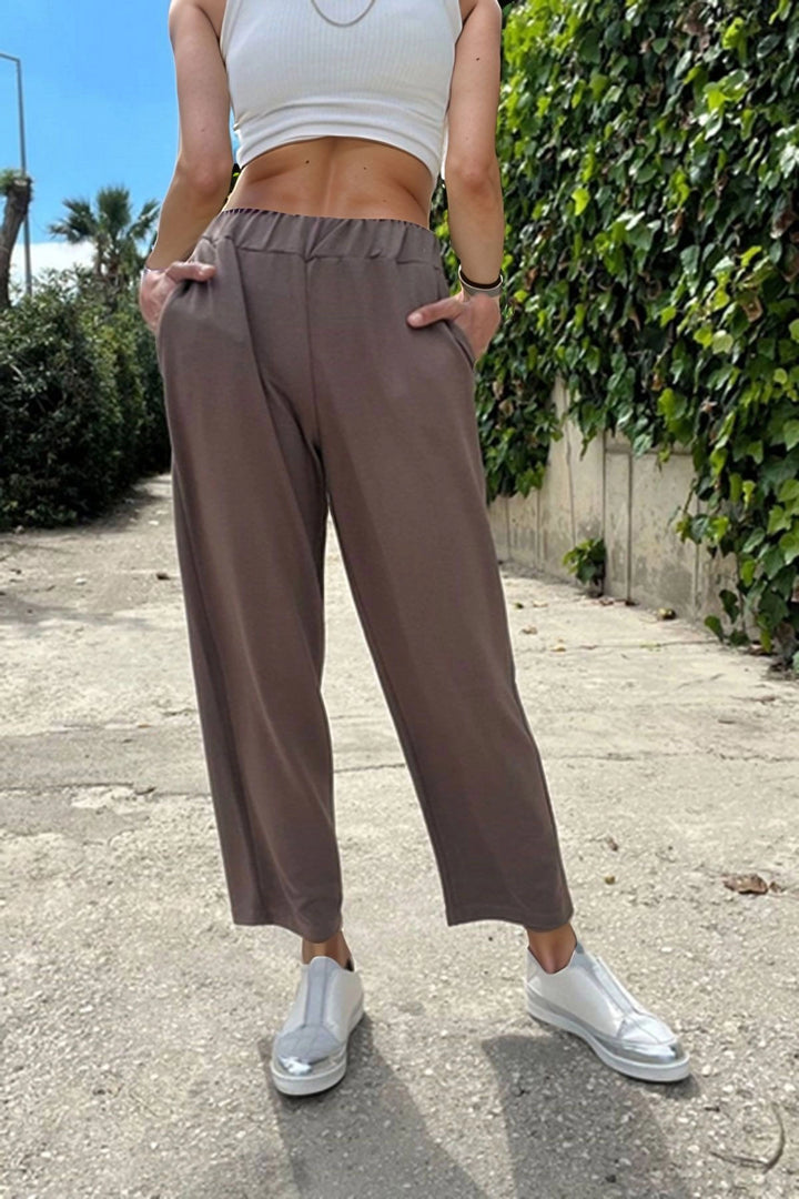 Coffee Waist Elastic Double Pocket Comfortable Fit Trousers BCBSK-25700-3526 - Cathedral City