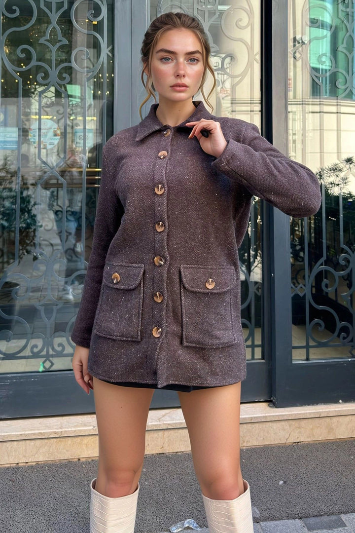 Coffee Double Pocket Long Coat BCBSK-25700-3683 - Henrietta