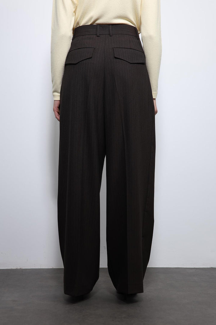 ANT Antioch Kahve Çizgili Geniş Paça Pantolon - Parma