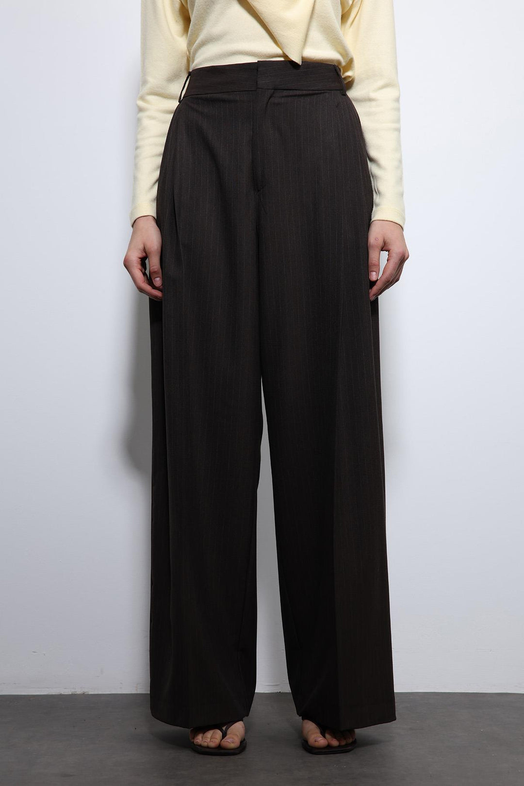 ANT Antioch Kahve Çizgili Geniş Paça Pantolon - Parma