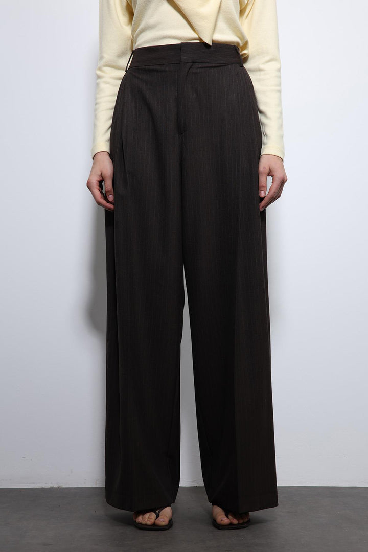 ANT Antioch Kahve Çizgili Geniş Paça Pantolon - Parma