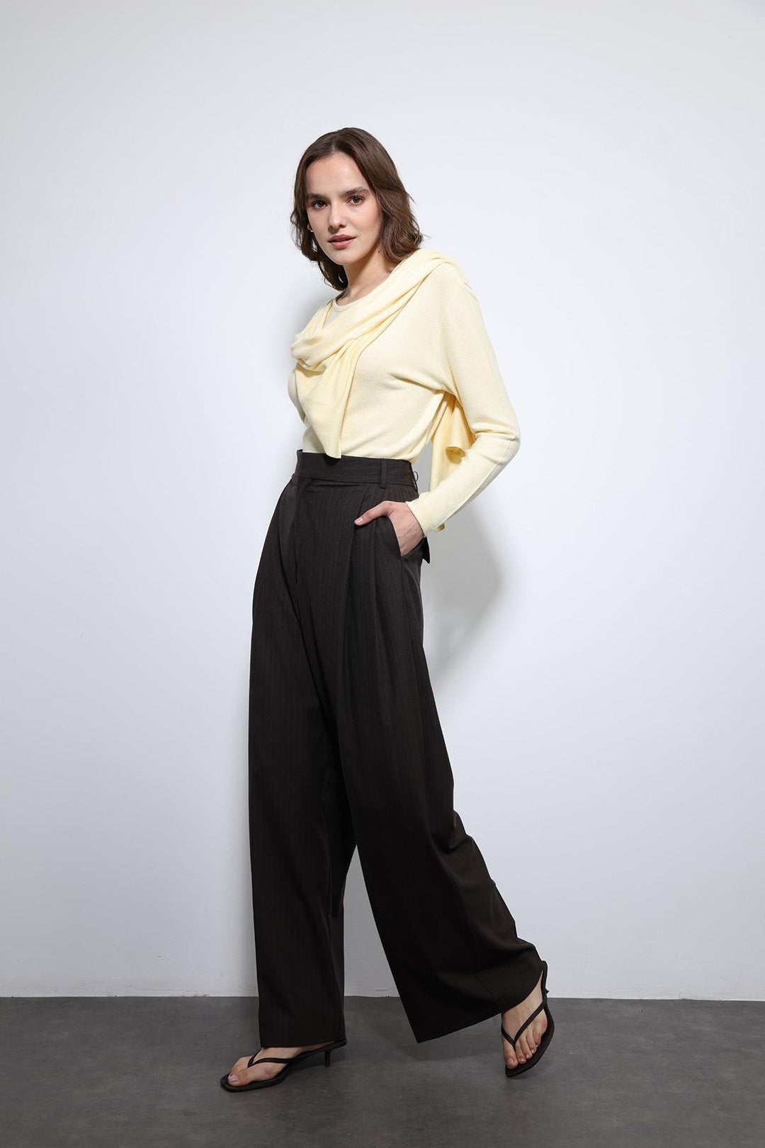 ANT Antioch Kahve Çizgili Geniş Paça Pantolon - Parma