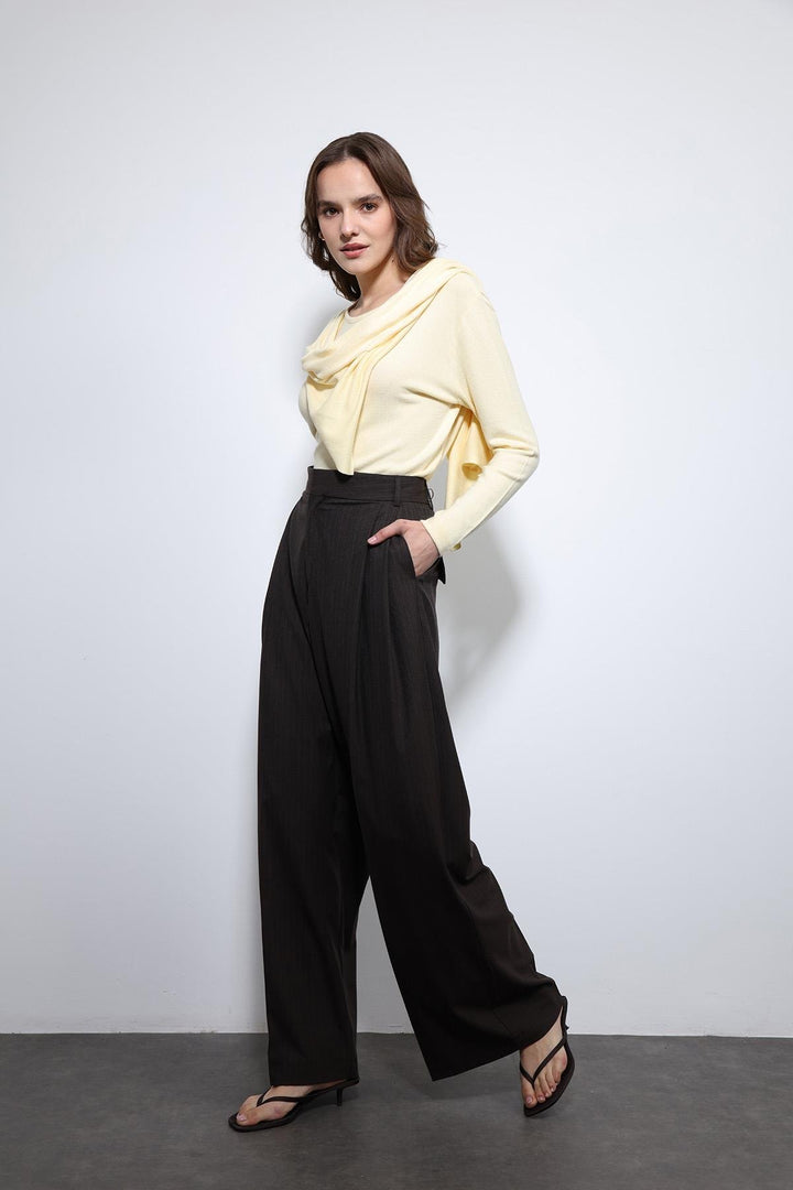 ANT Antioch Kahve Çizgili Geniş Paça Pantolon - Parma